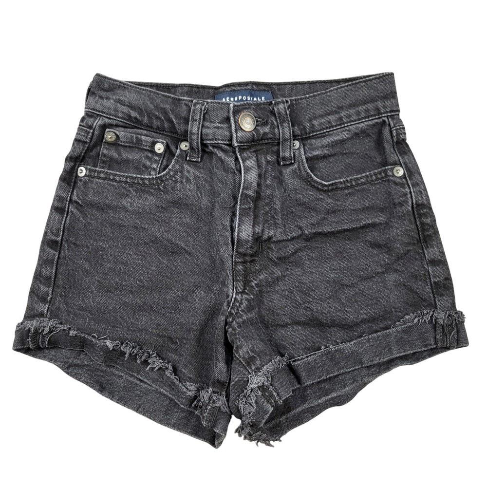 Aeropostale Womens 000 Mom Shorts Washed Black High Rise Denim 9952 MTMLPK1